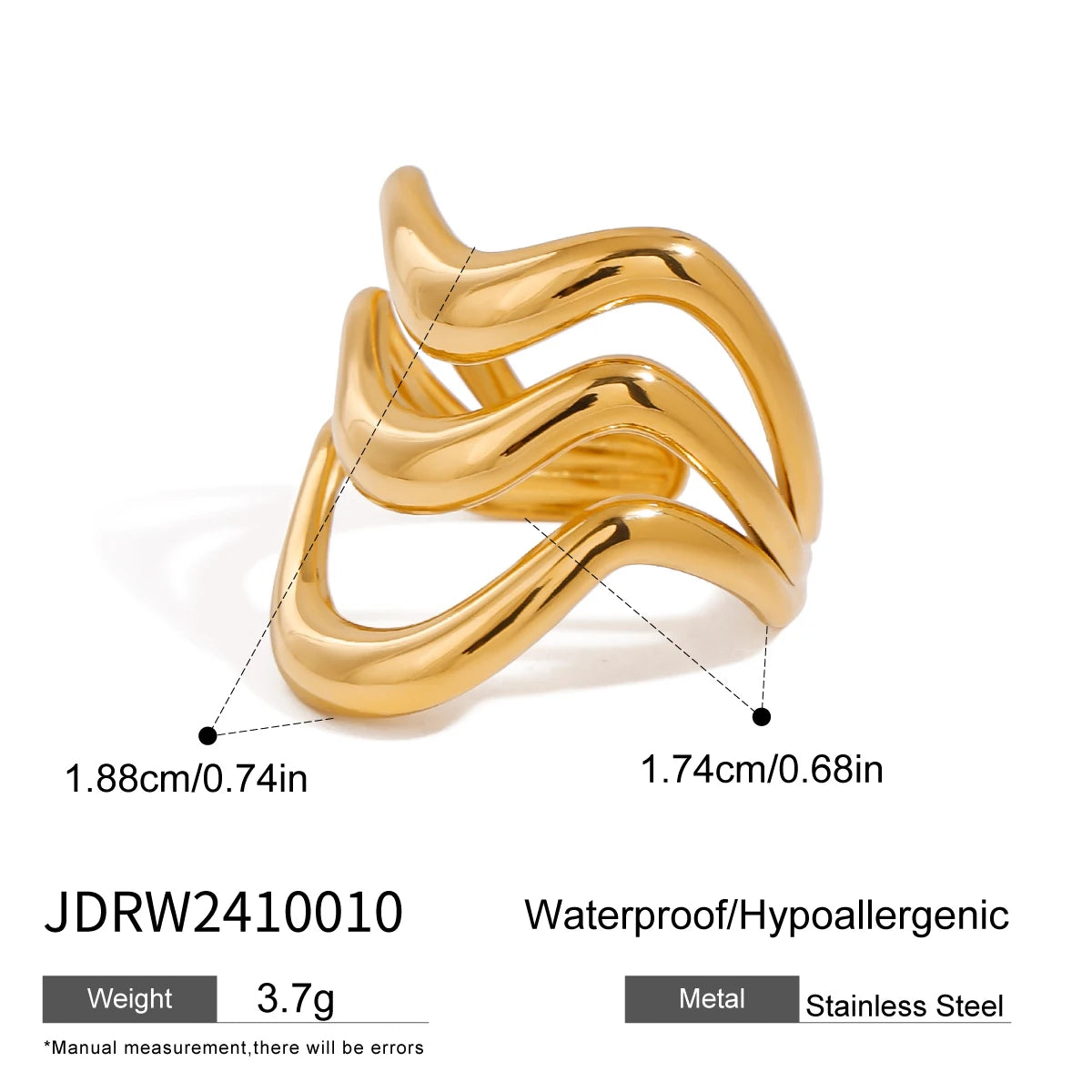 Ocean Beach Starfish Spiral Ring 18K Gold Plated Stainless Steel Shell Stackable Rings