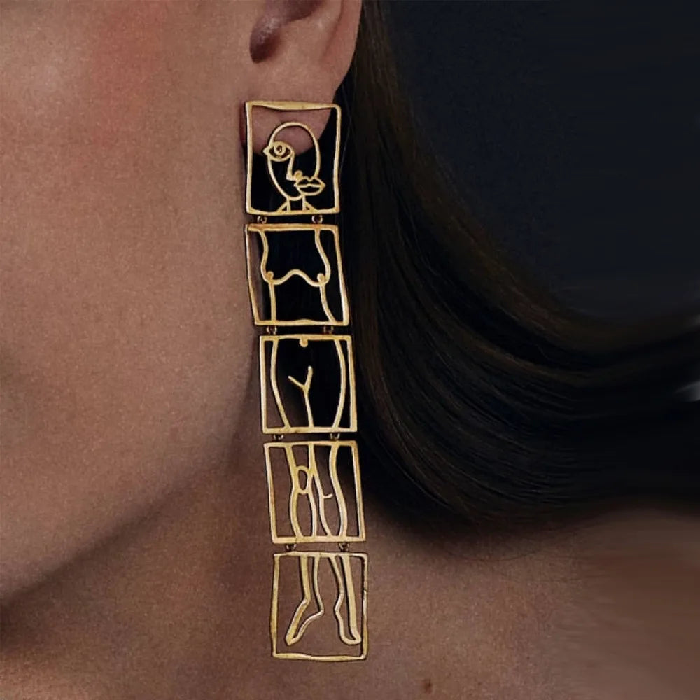 Statement Surrealist Body Form Long Dangle Drop Earrings