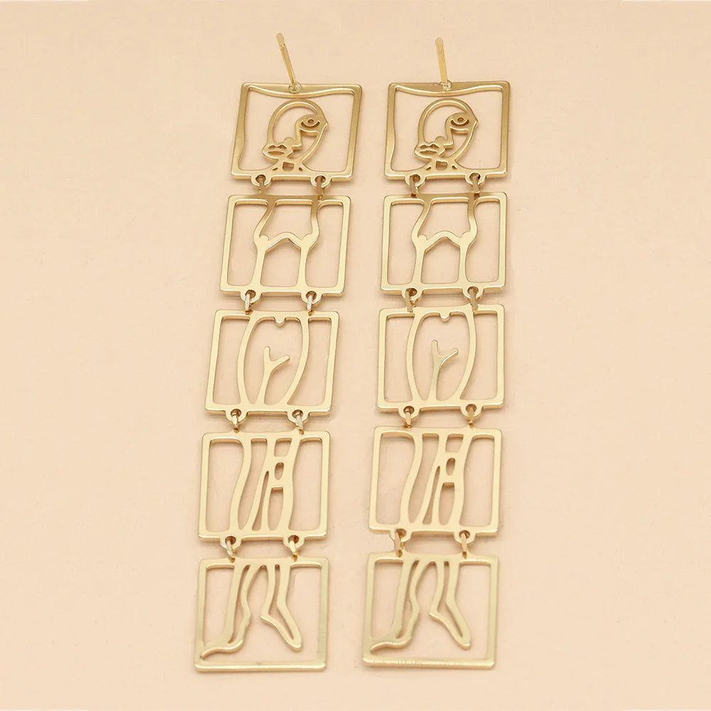 Statement Surrealist Body Form Long Dangle Drop Earrings