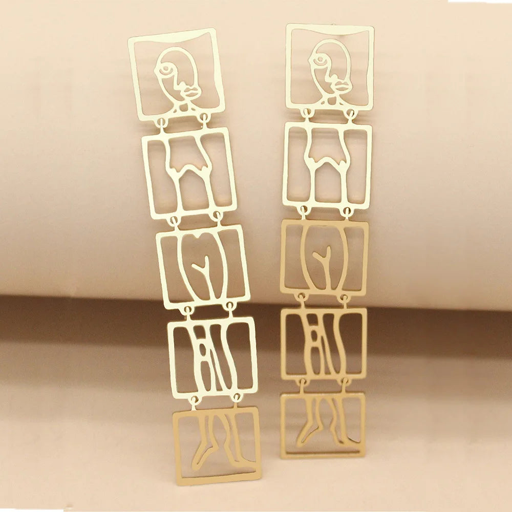 Statement Surrealist Body Form Long Dangle Drop Earrings