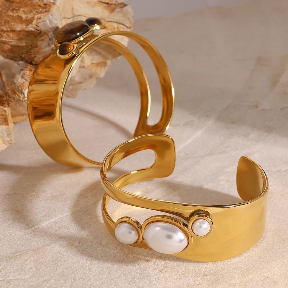 Asymmetric Pearl Bracelet Tiger Eye Stone Stacked Bracelet