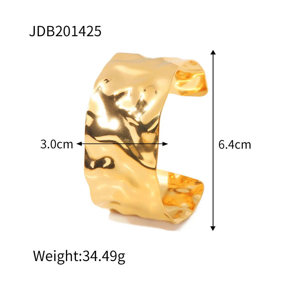 18k Gold Plated Stainless Steel Irregular Line Wide Bracelets