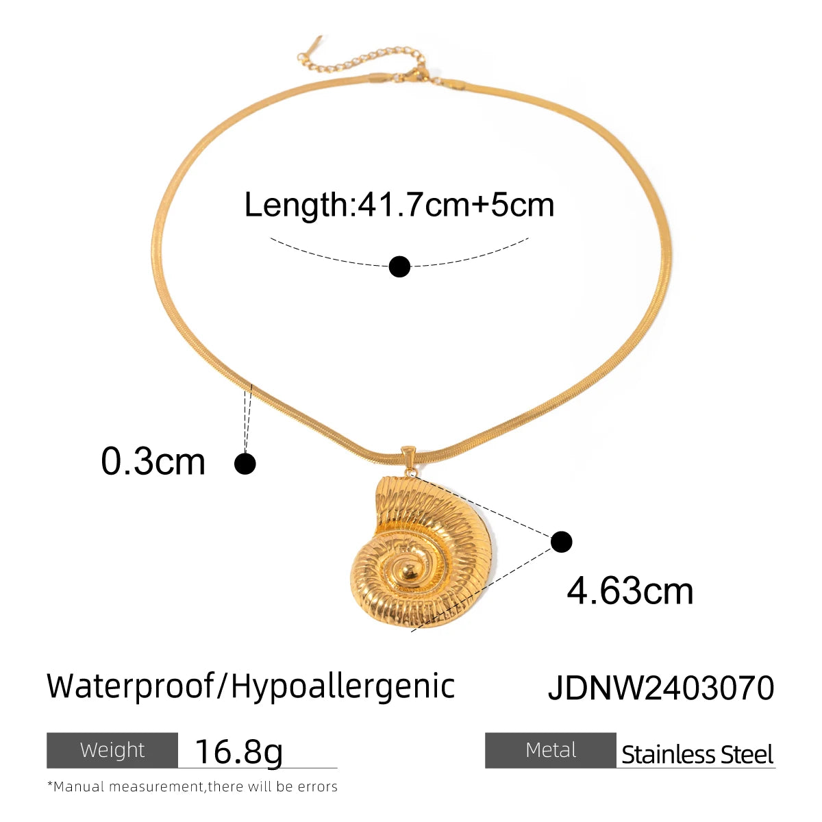 Beach Ocean Conch Pendant Necklace 18k Gold Plated Stainless Steel