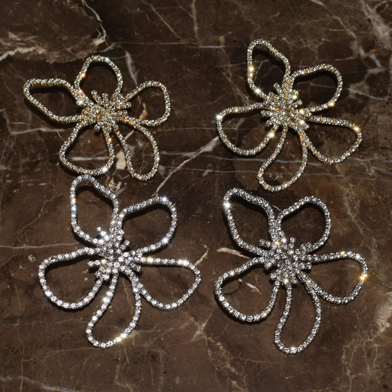 Statement Rhinestone Flowers Big Earrings