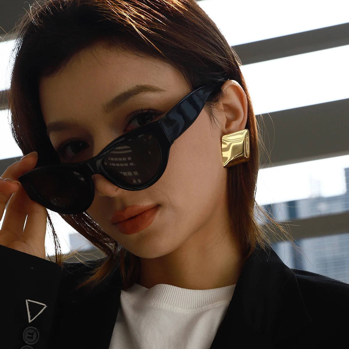 18K Gold Color Plated Square Earrings