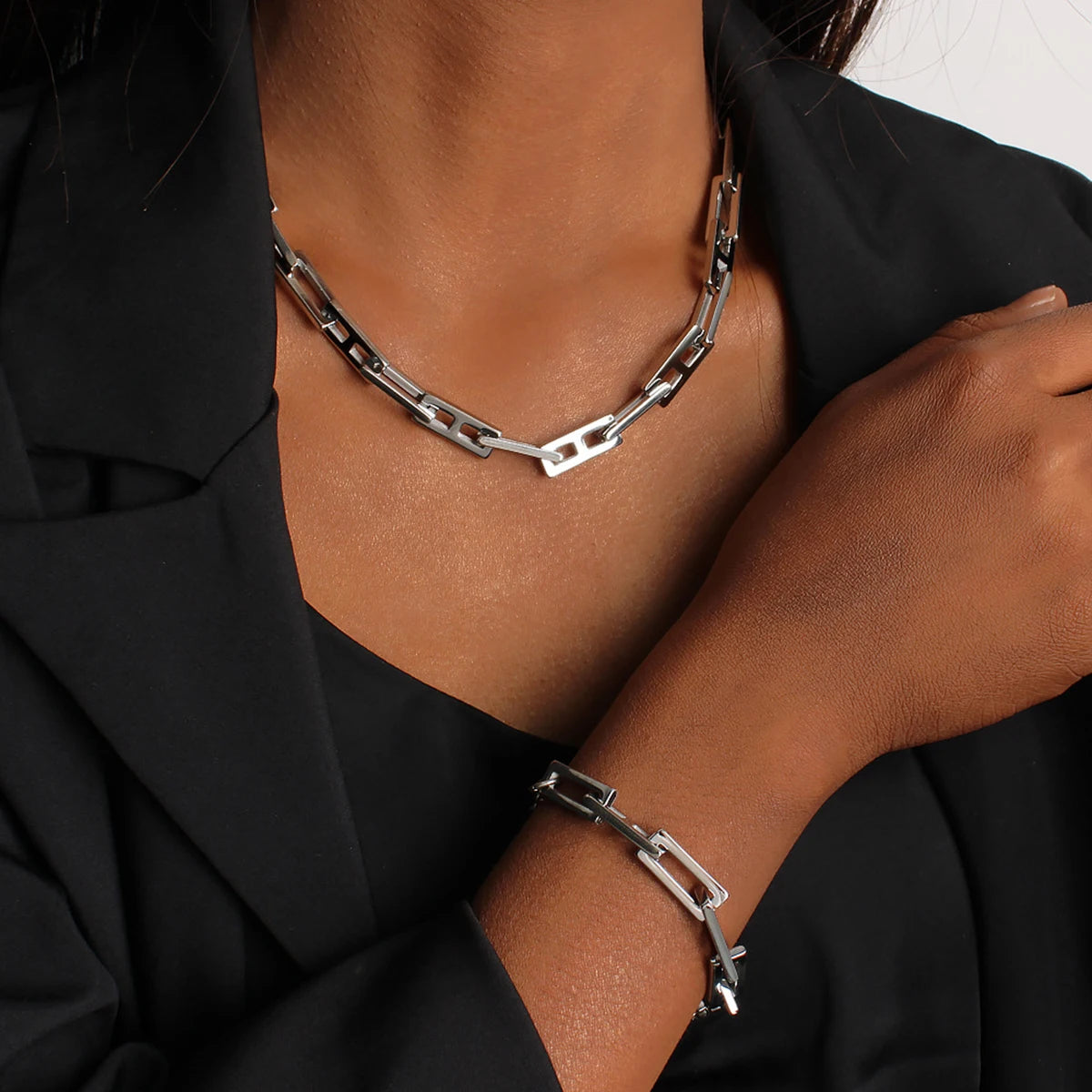 Geometric Square Chain Necklace Bracelet
