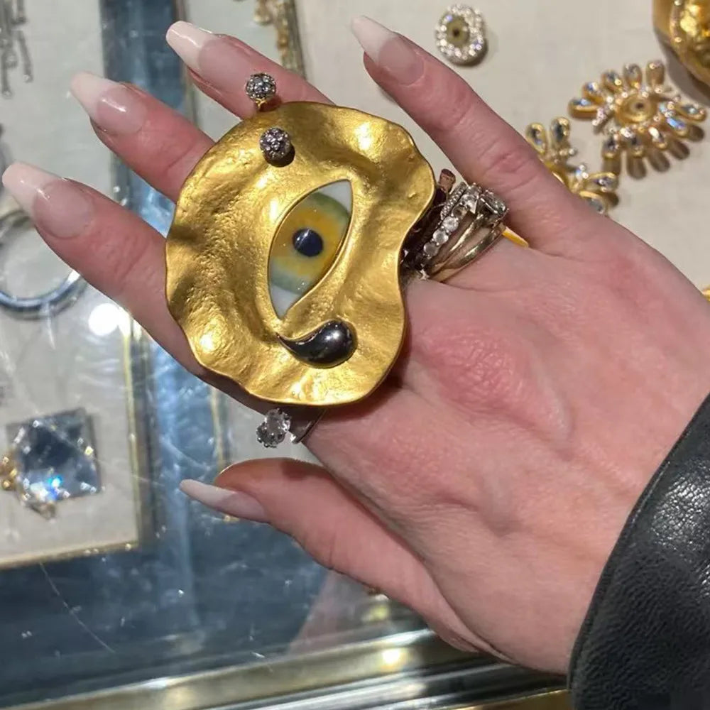 Statement Baroque Style Metal Plated Blue Eyes Open Ring