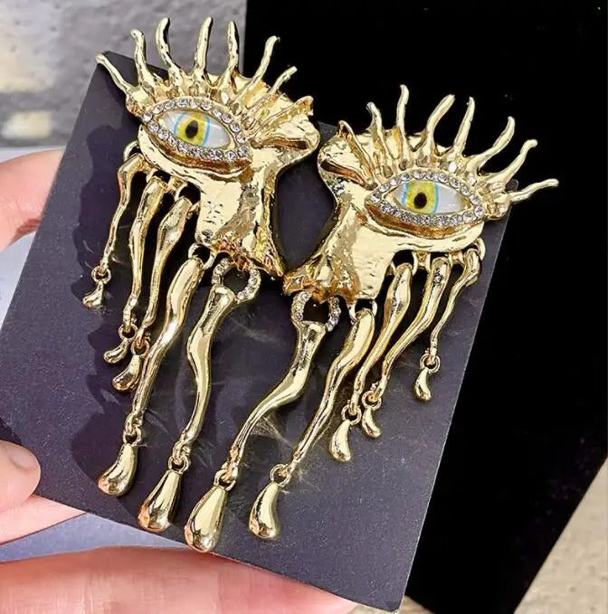Matte Gold Square Evil Eye Necklace Earrings