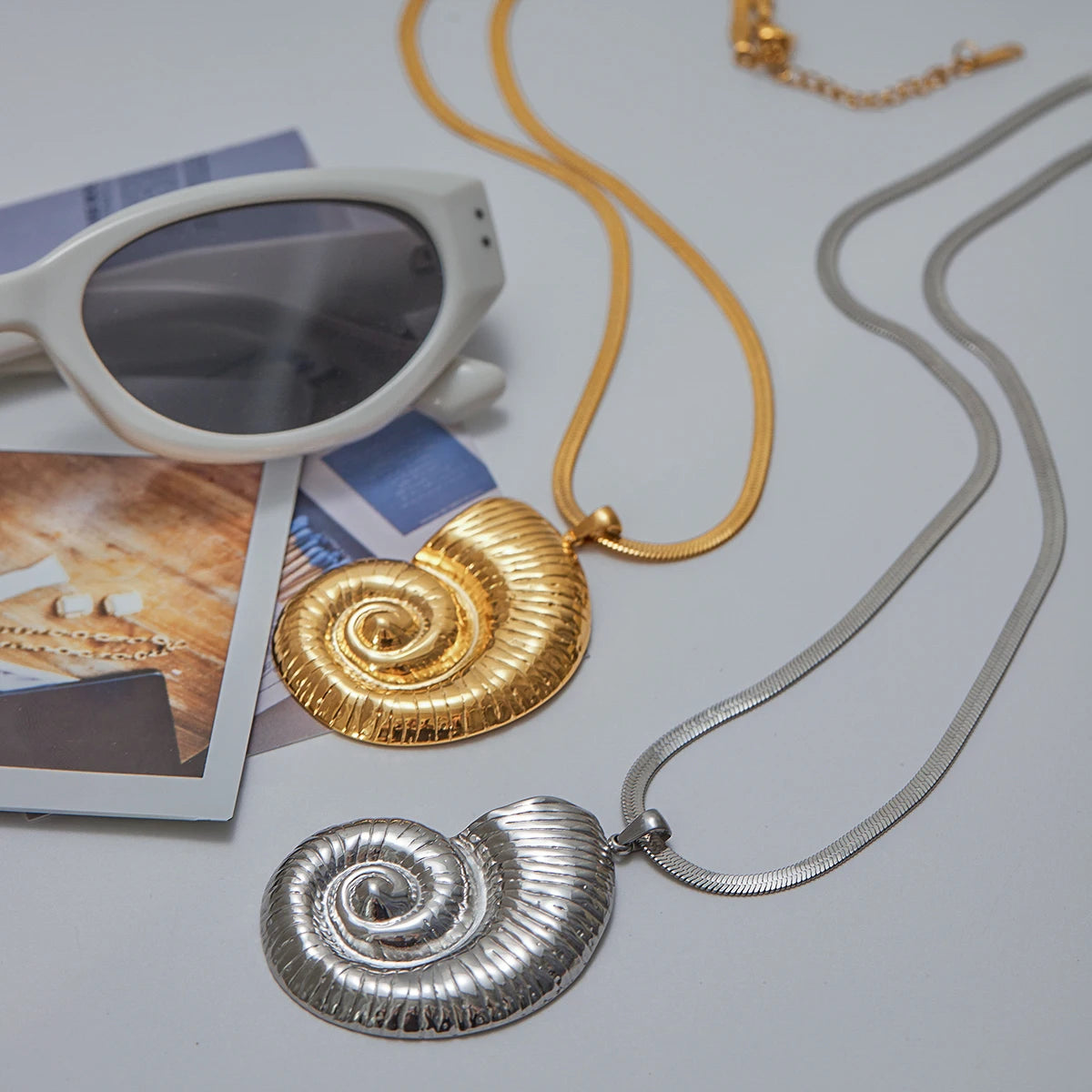 Beach Ocean Conch Pendant Necklace 18k Gold Plated Stainless Steel