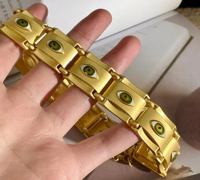 Matte Gold Square Evil Eye Necklace Earrings