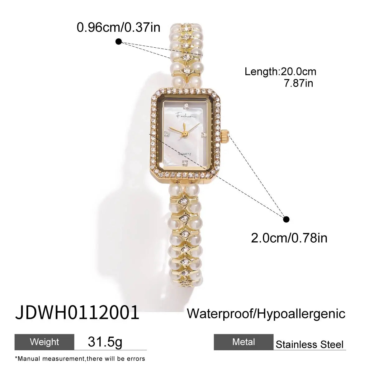 Pearl Rectangular Watch & Bracelets 18K Gold Plated