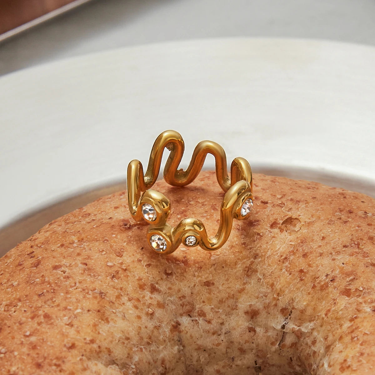 White Zircon Wave Irregular Ring