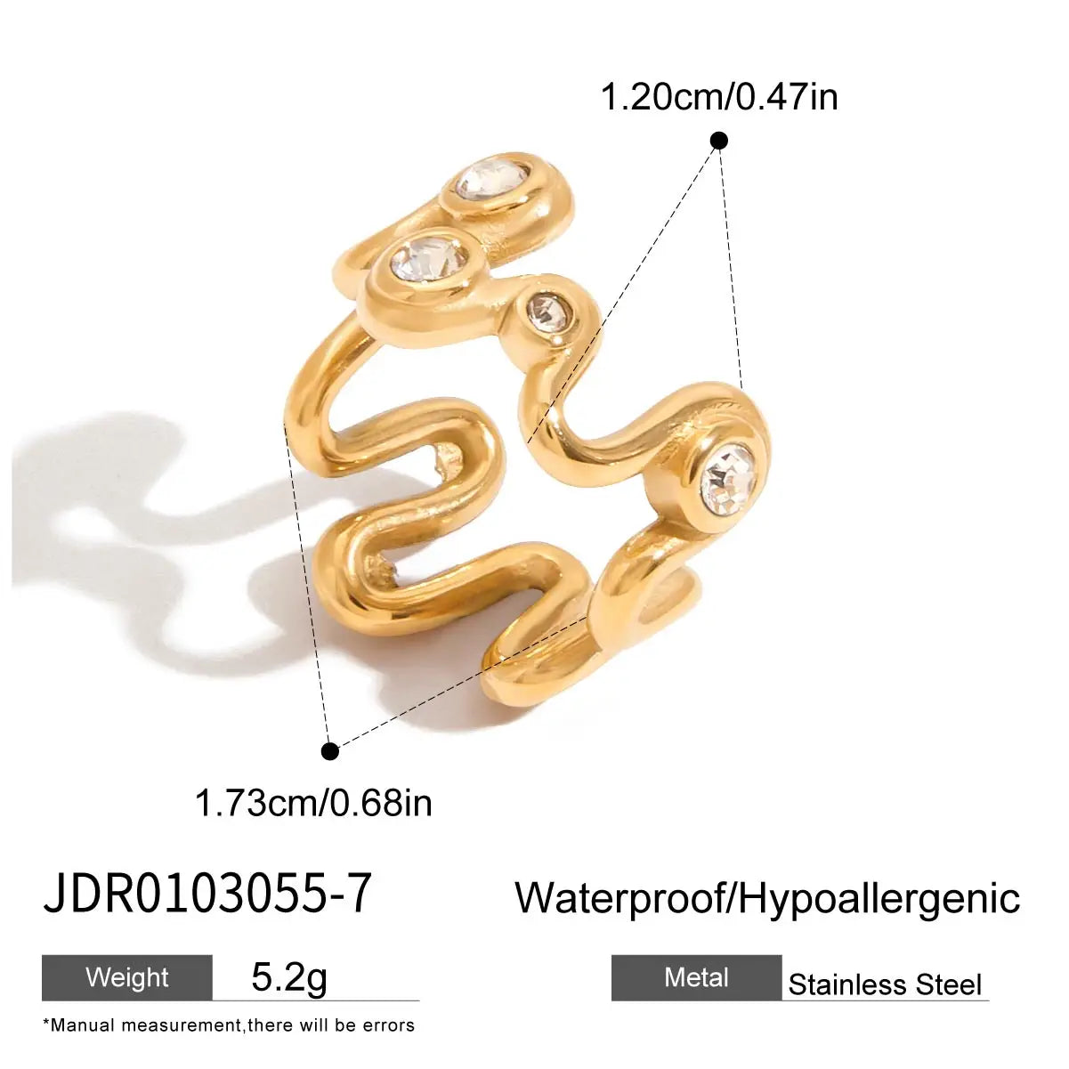 White Zircon Wave Irregular Ring