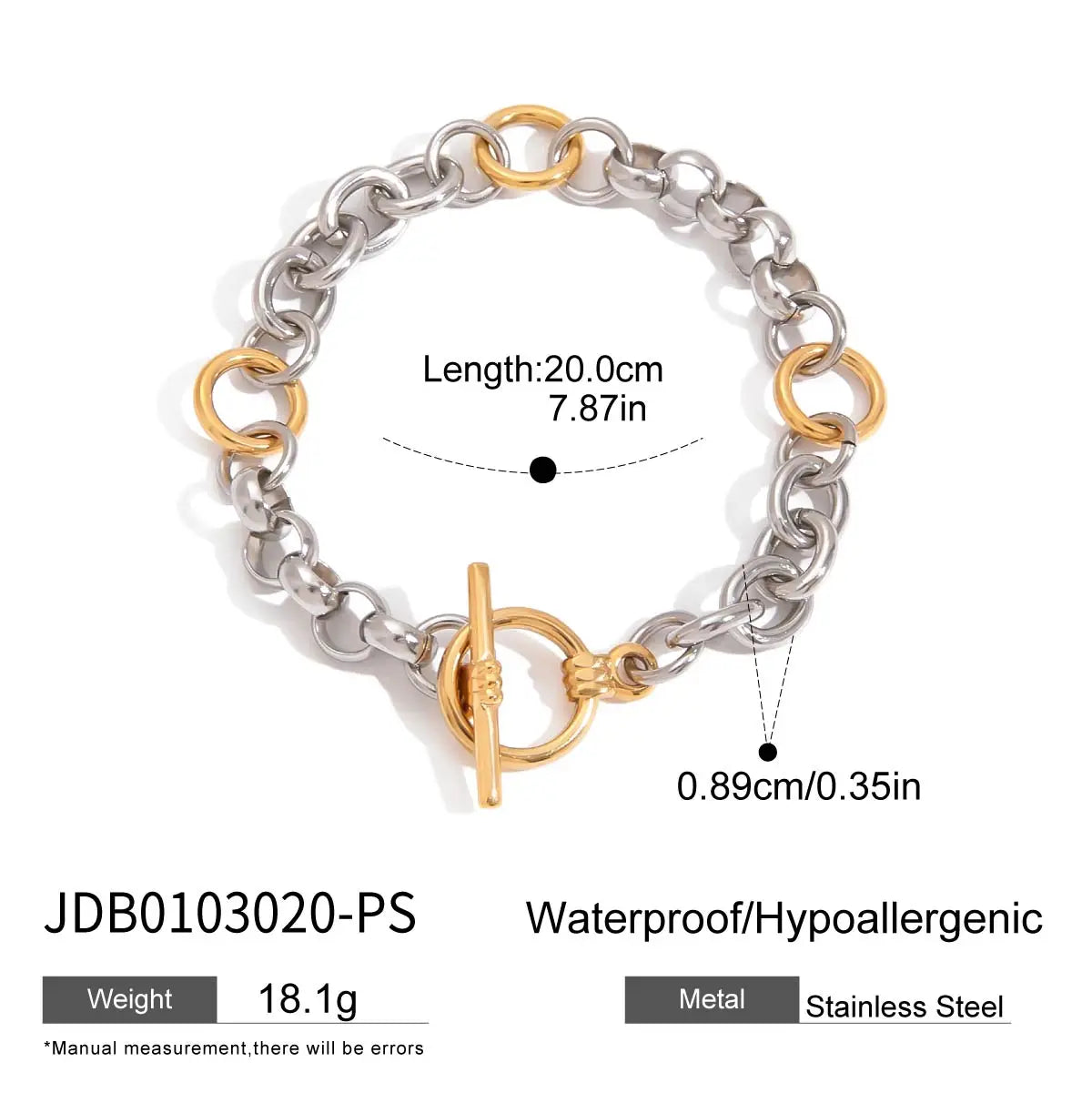 Snake Chain & Geometric Rectangular Watch Bead & Chain Stackable Bracelet