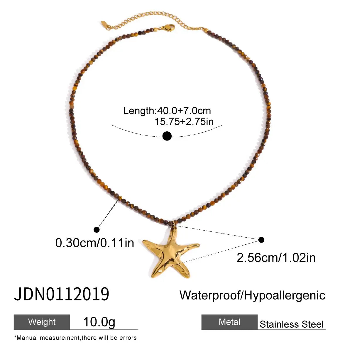 Starfish Pendant Bead Necklace Natural Stone