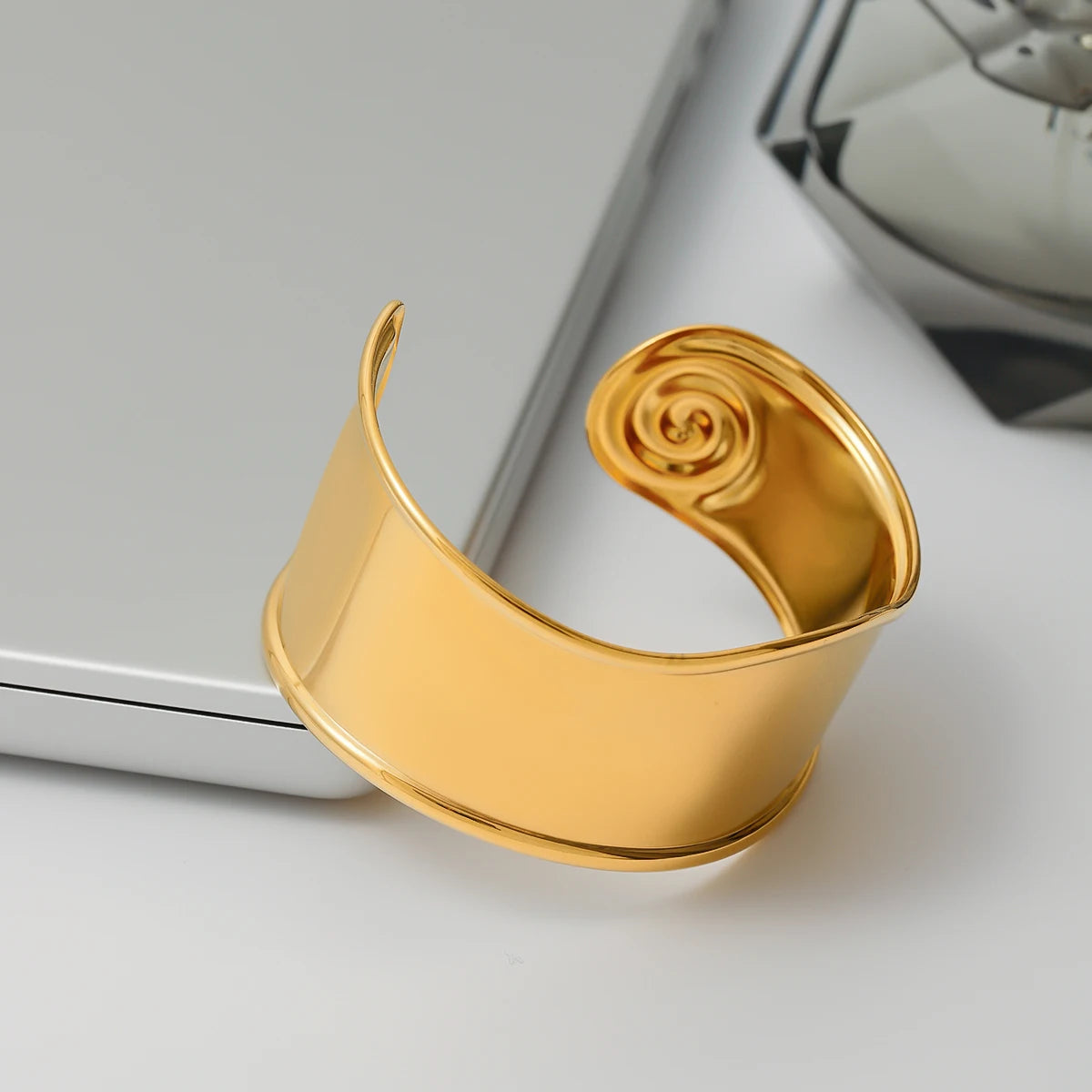 Wide Bangle Spiral Bracelet 18K Gold Plated
