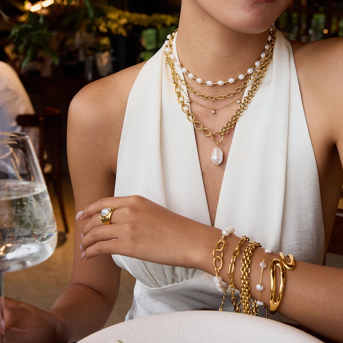 18K Gold Color Plated Stainless Steel Freshwater Pearl Bracelets