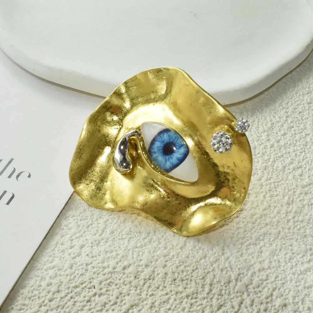 Statement Baroque Style Metal Plated Blue Eyes Open Ring