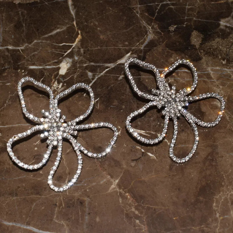 Statement Rhinestone Flowers Big Earrings