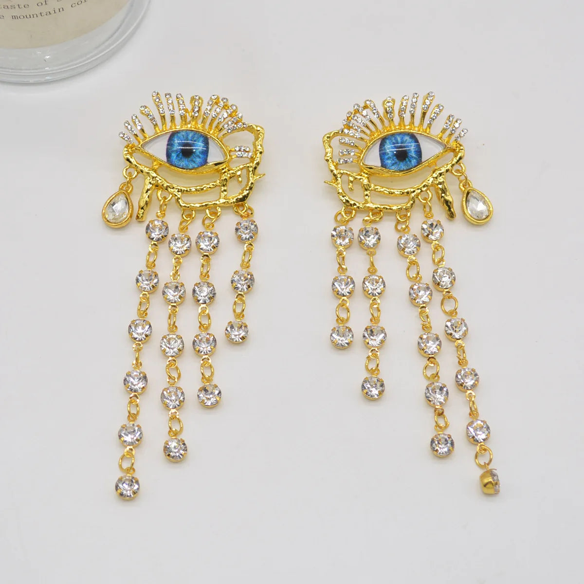 Rhinestone Golden Evil Eye Chain Dangle Earrings