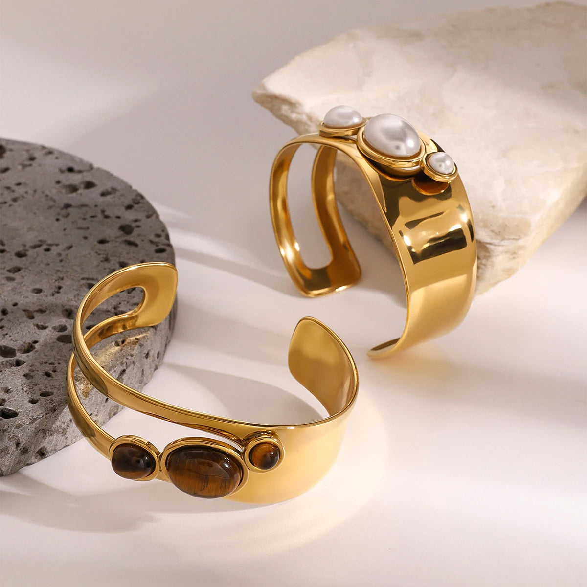 Asymmetric Pearl Bracelet Tiger Eye Stone Stacked Bracelet