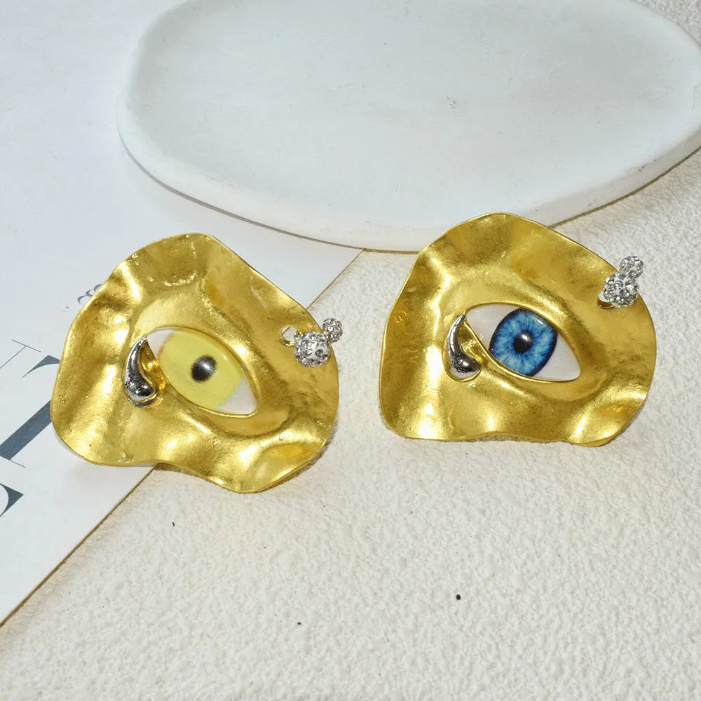 Statement Baroque Style Metal Plated Blue Eyes Open Ring