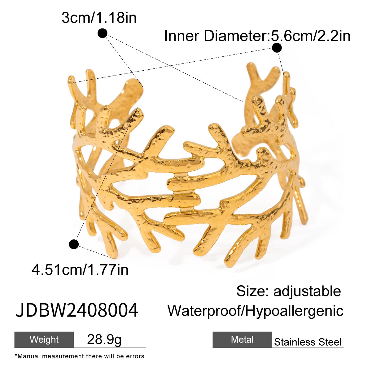 18k Gold Plated Stainless Steel Irregular Line Wide Bracelets