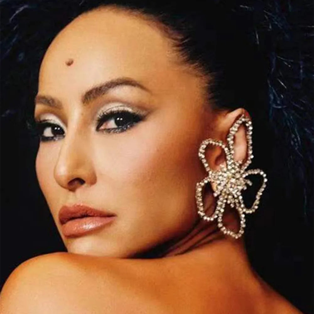 Statement Rhinestone Flowers Big Earrings