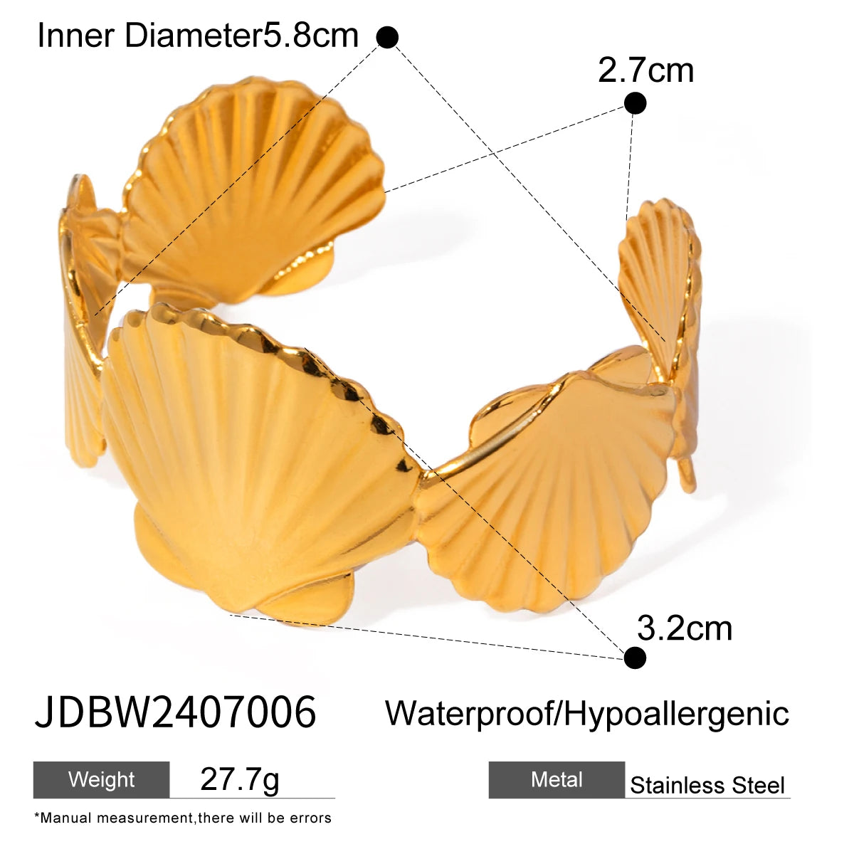 18k Gold Plated Stainless Steel Irregular Line Wide Bracelets