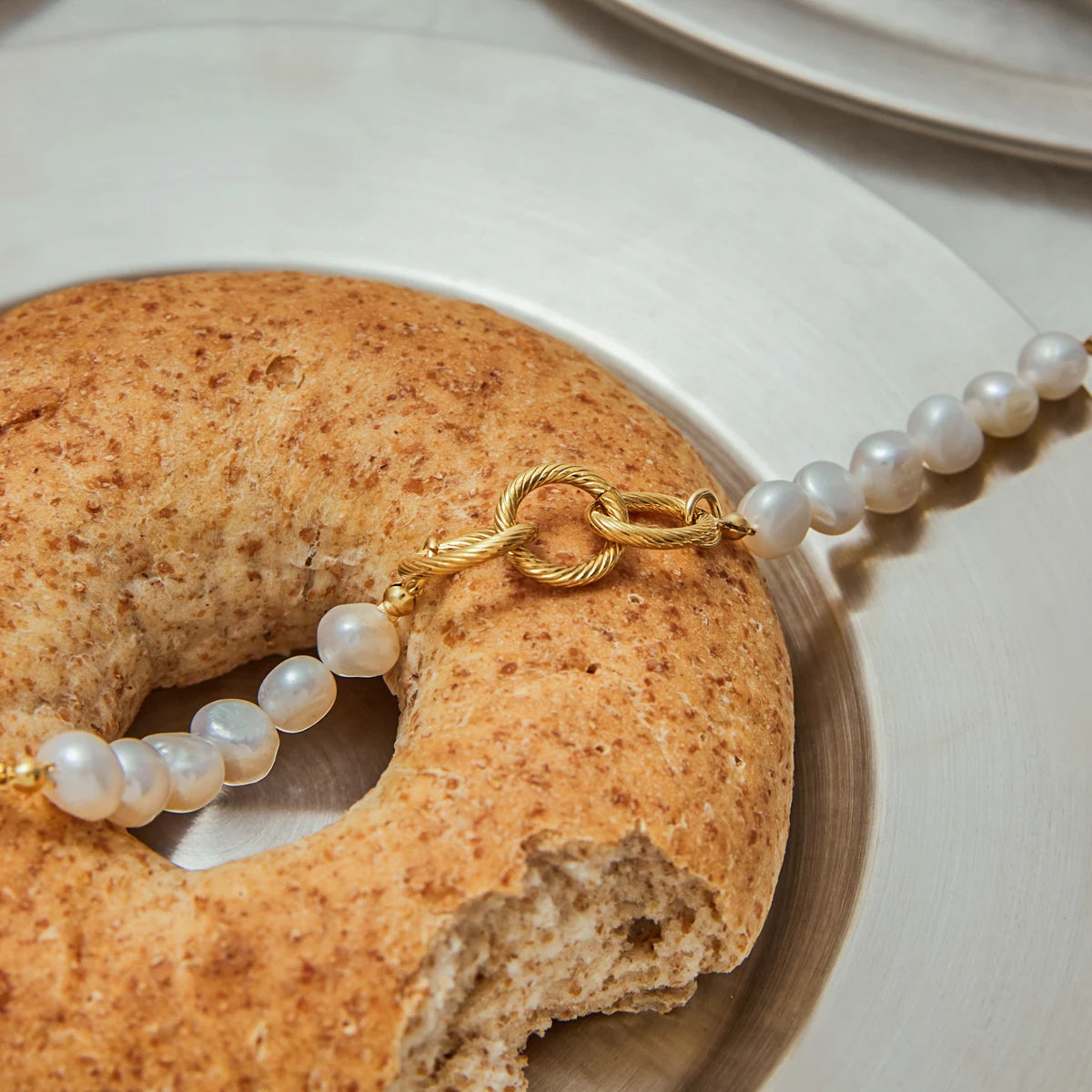 18K Gold Color Plated Stainless Steel Freshwater Pearl Bracelets