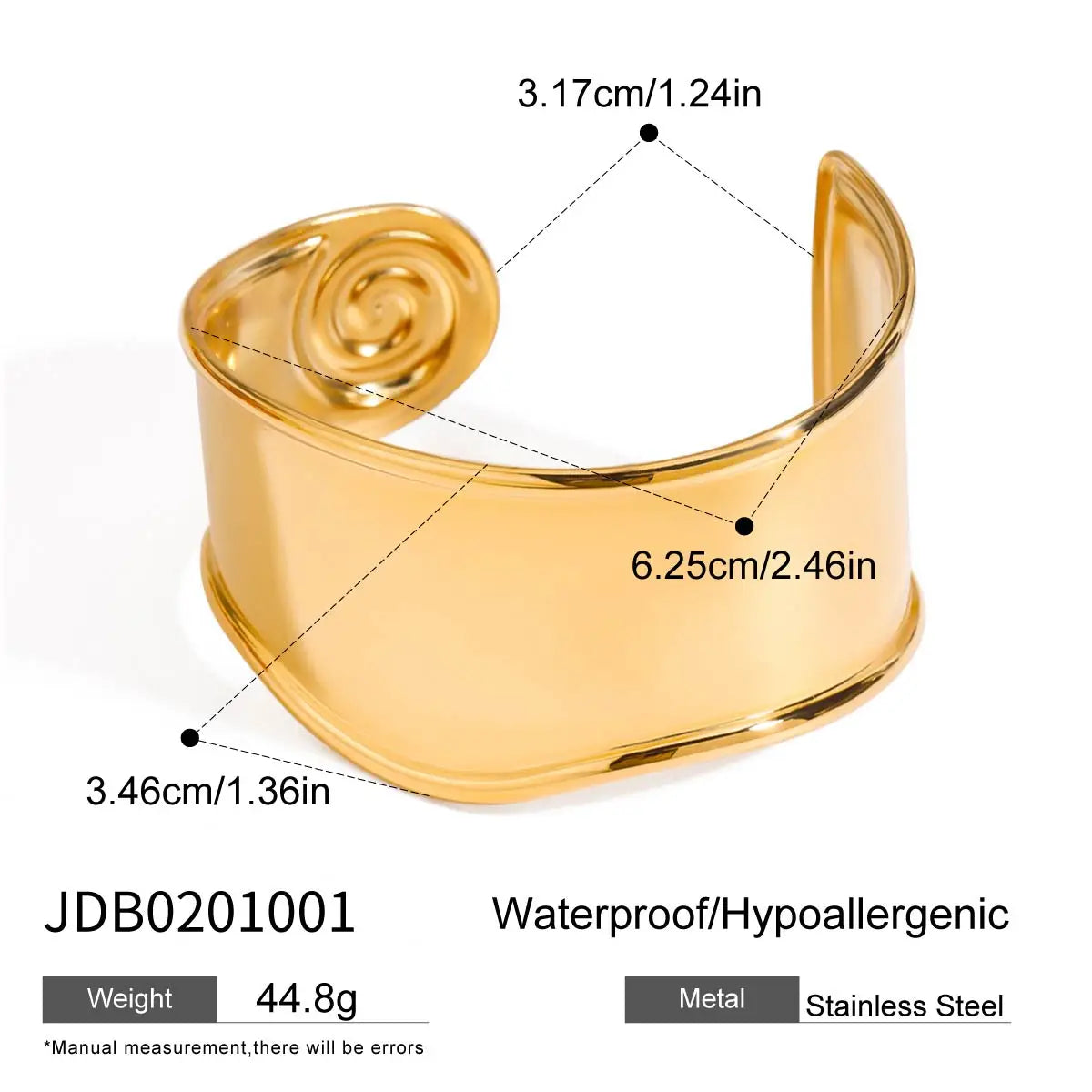 Wide Bangle Spiral Bracelet 18K Gold Plated