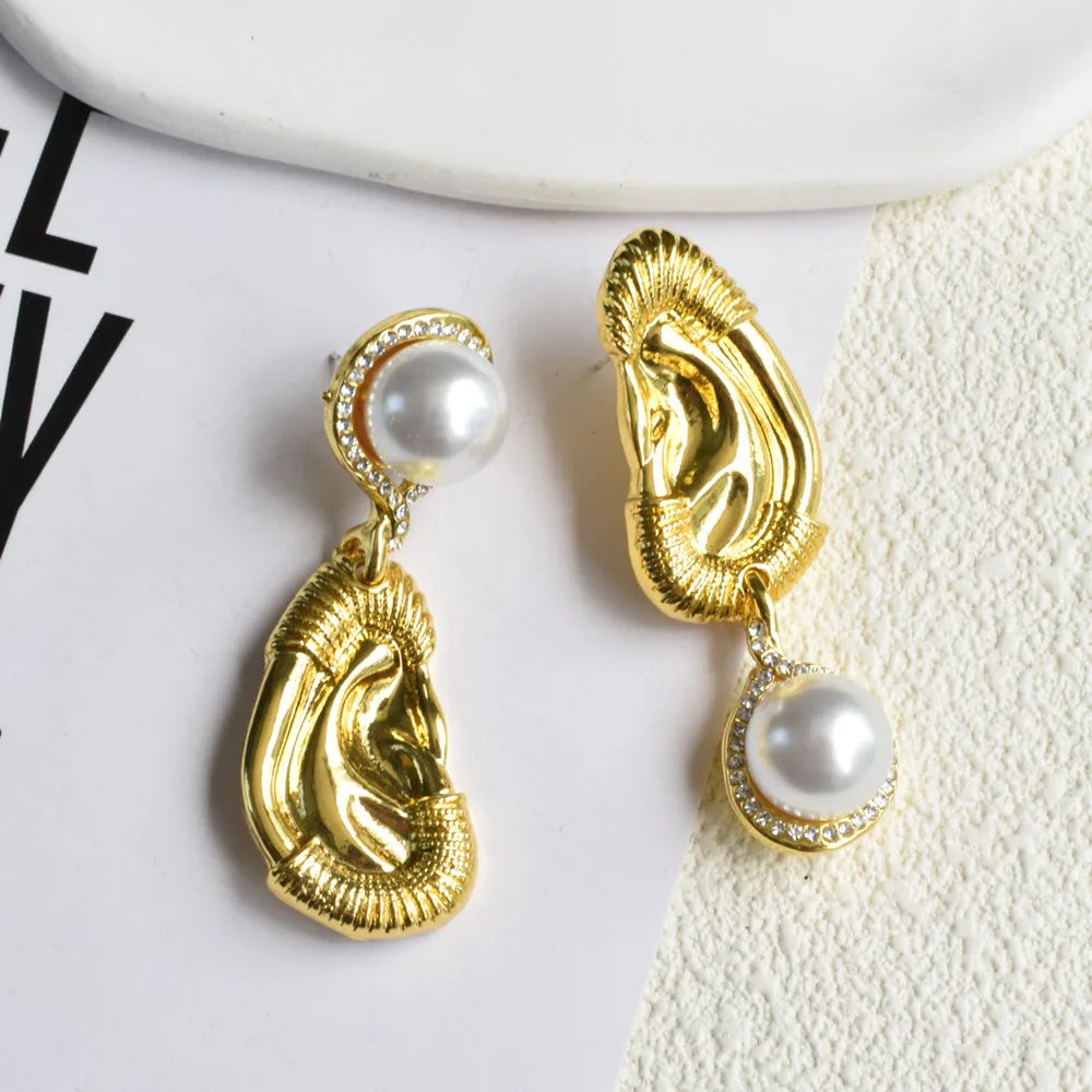 Gold Plated Ear Shaped Dangle Earrings