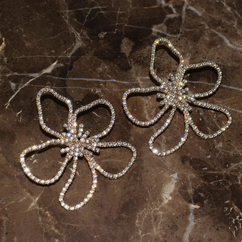Statement Rhinestone Flowers Big Earrings