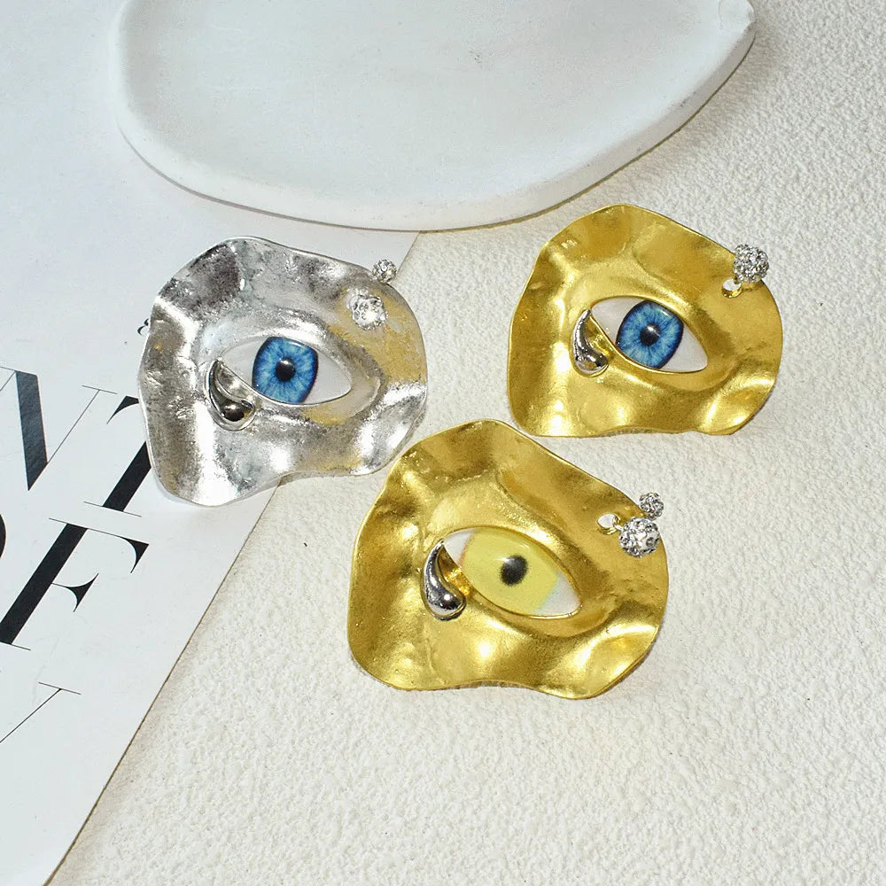 Statement Baroque Style Metal Plated Blue Eyes Open Ring