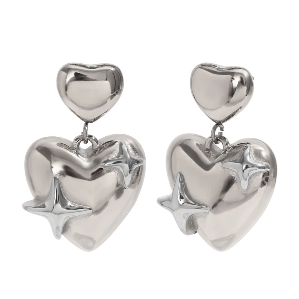 Stainless Steel Heart Star Earrings