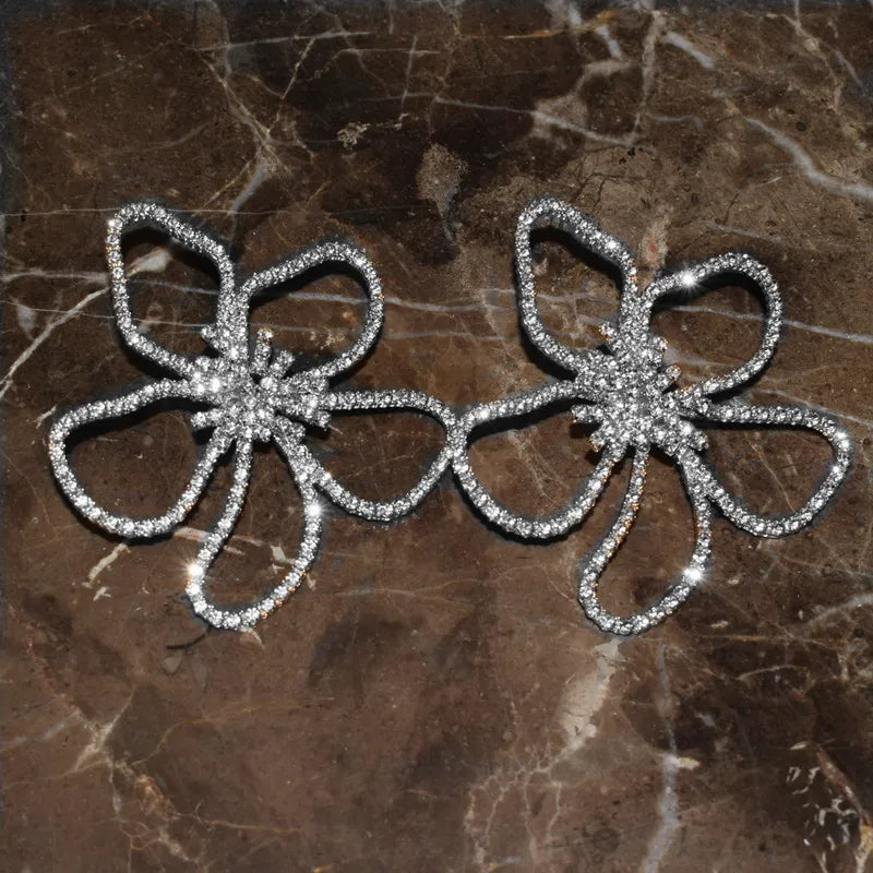 Statement Rhinestone Flowers Big Earrings