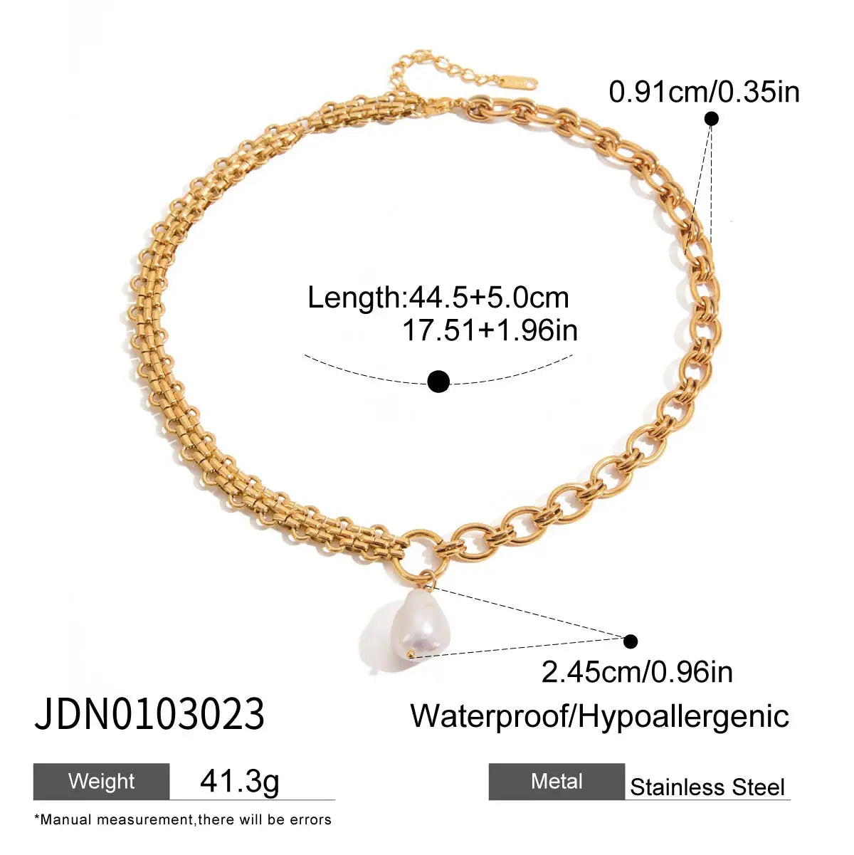 Freshwater Pearl Pendant 18K Gold Plated Necklace Stainless Steel