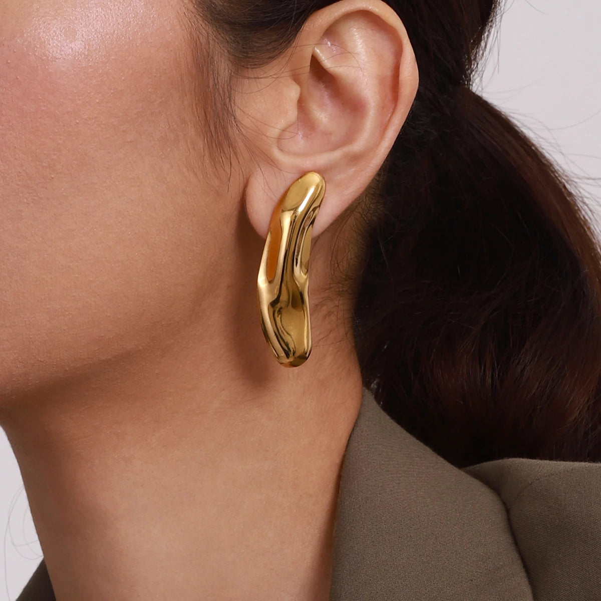Asymmetric Hammered Big Chunky Stud Earrings