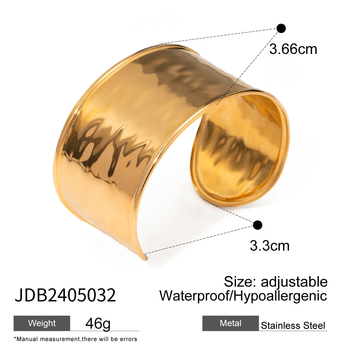 18k Gold Plated Stainless Steel Irregular Line Wide Bracelets