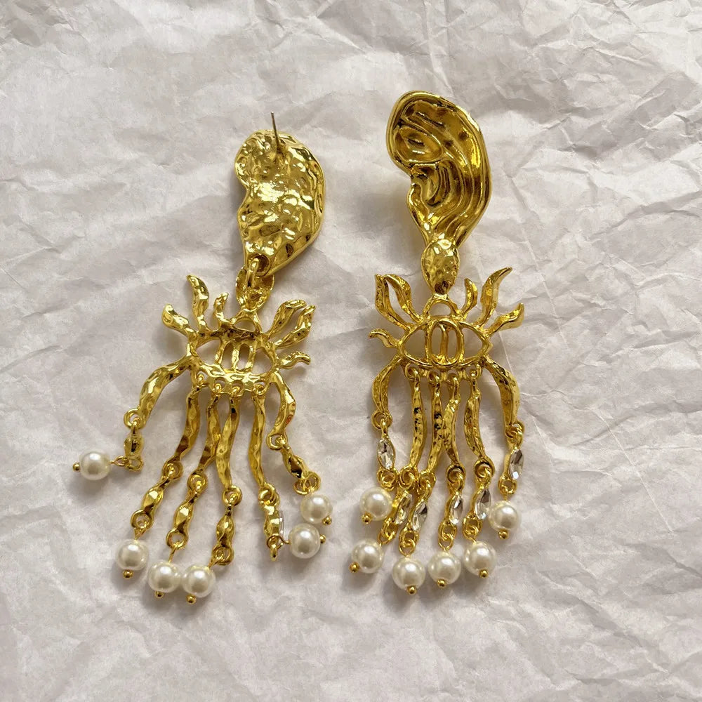 Baroque Style Metal Evil Eye Dangle Earrings