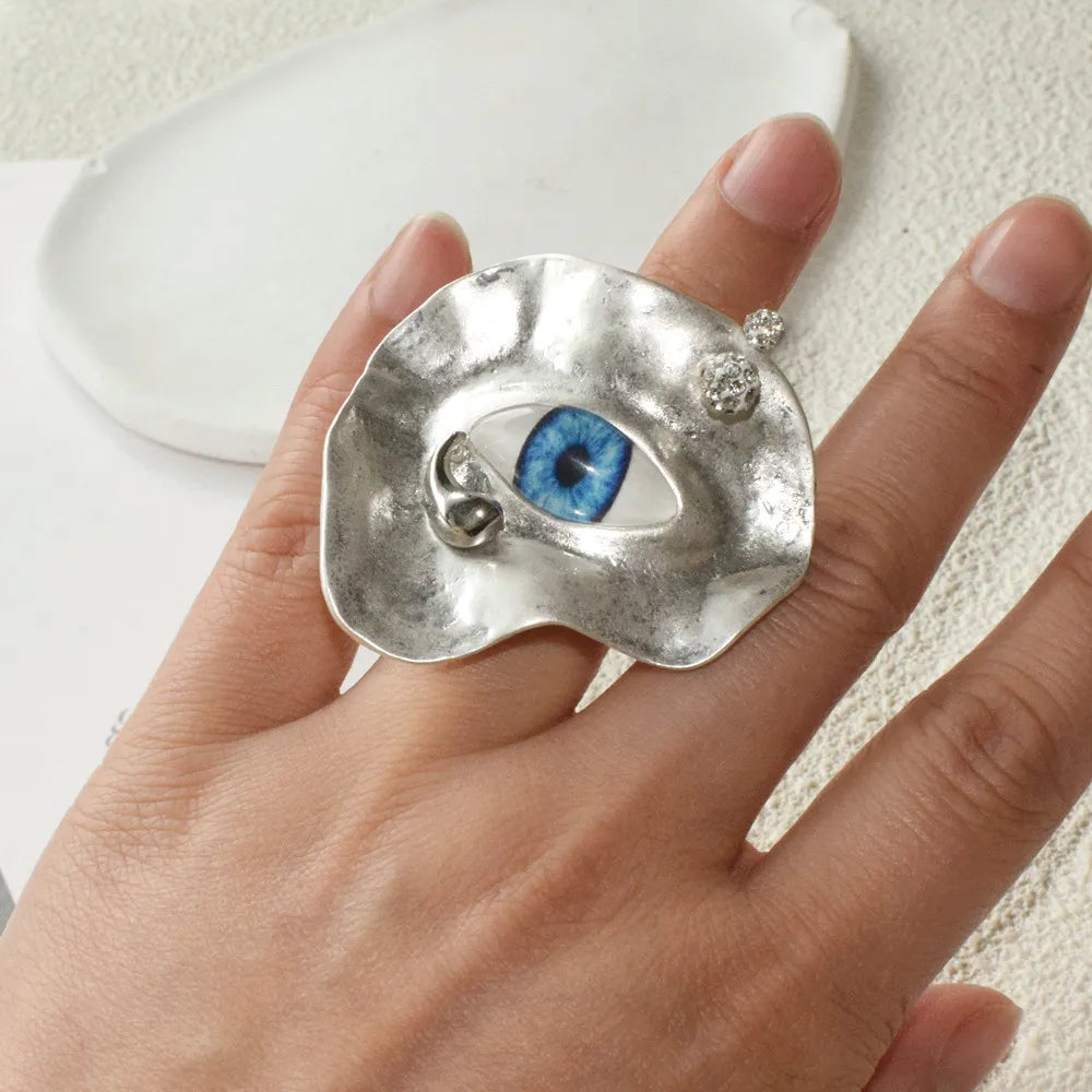 Statement Baroque Style Metal Plated Blue Eyes Open Ring