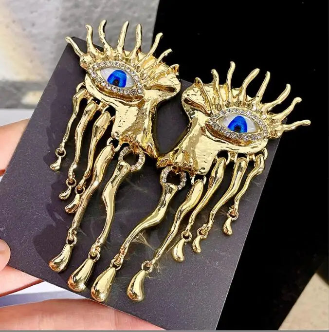 Matte Gold Square Evil Eye Necklace Earrings