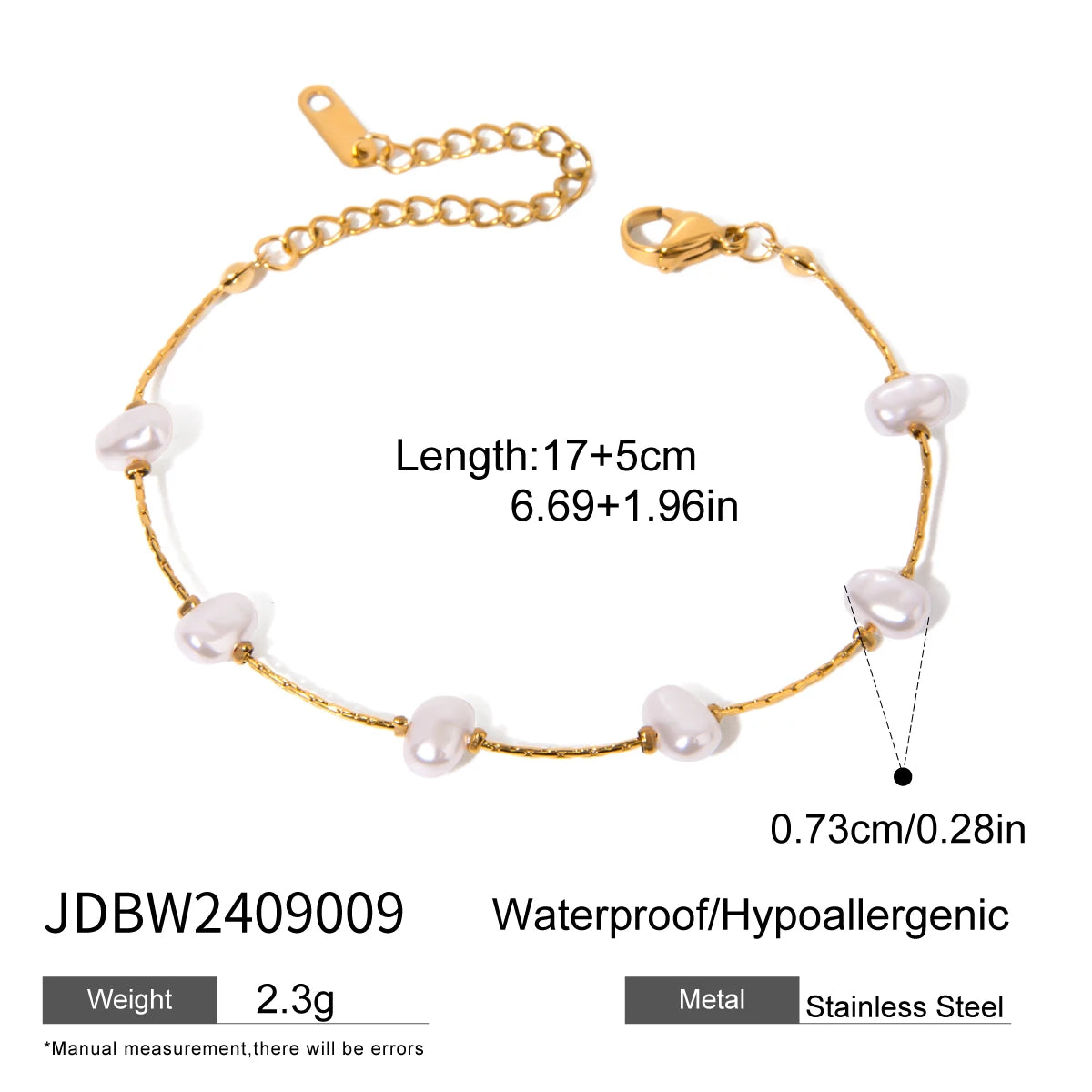 18K Gold Color Plated Stainless Steel Freshwater Pearl Bracelets