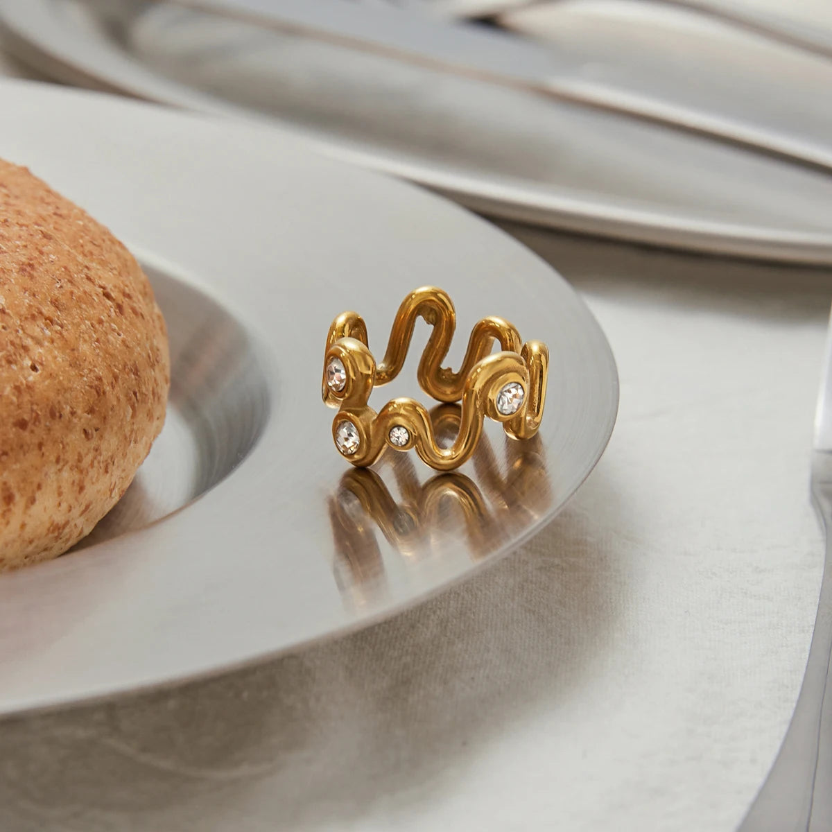 White Zircon Wave Irregular Ring