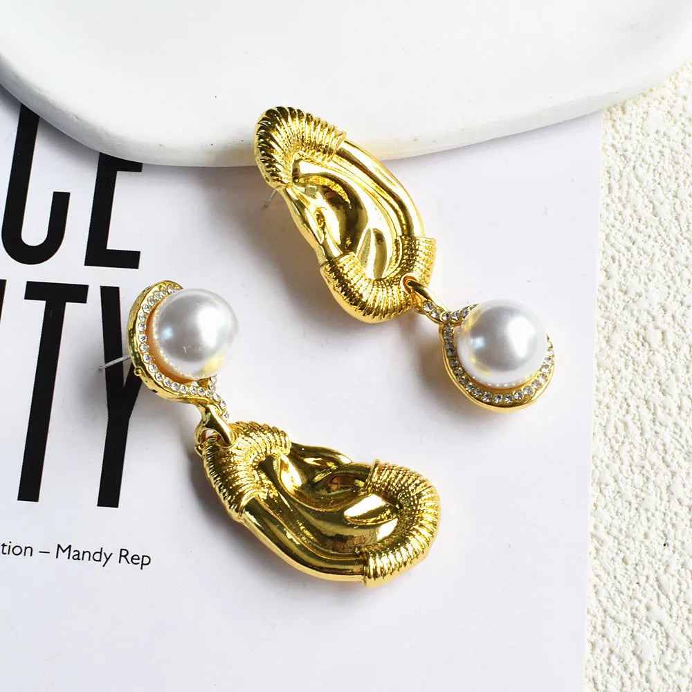 Gold Plated Ear Shaped Dangle Earrings