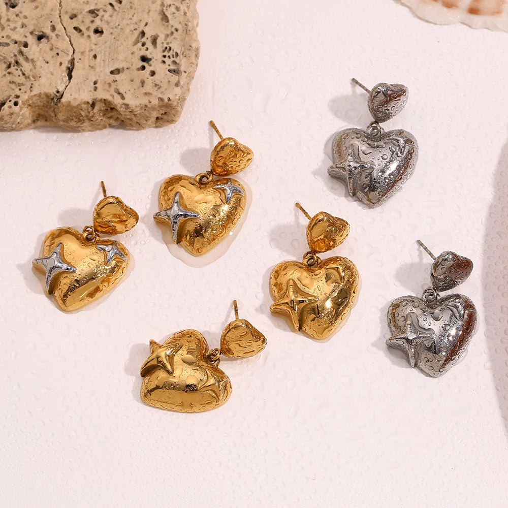 Stainless Steel Heart Star Earrings