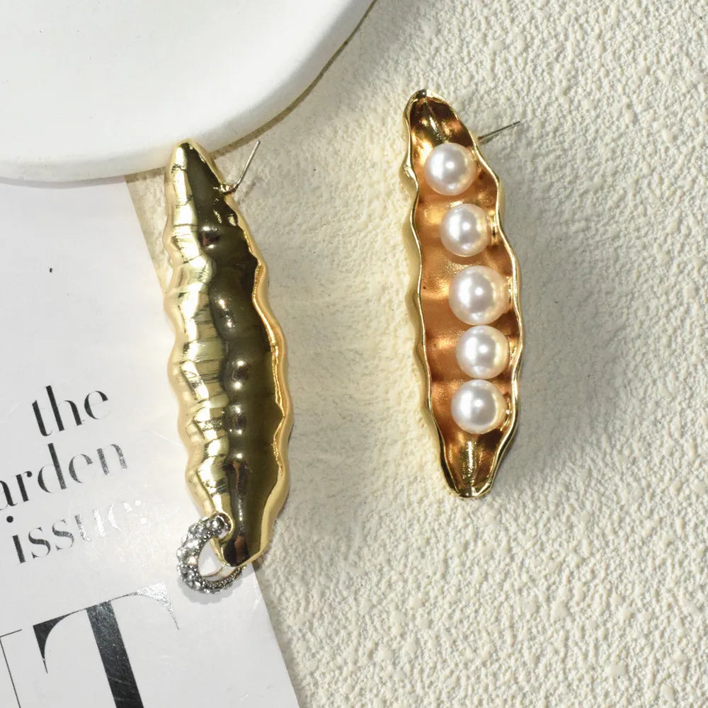 Gold Plated Pea Shape Dangle Earrings