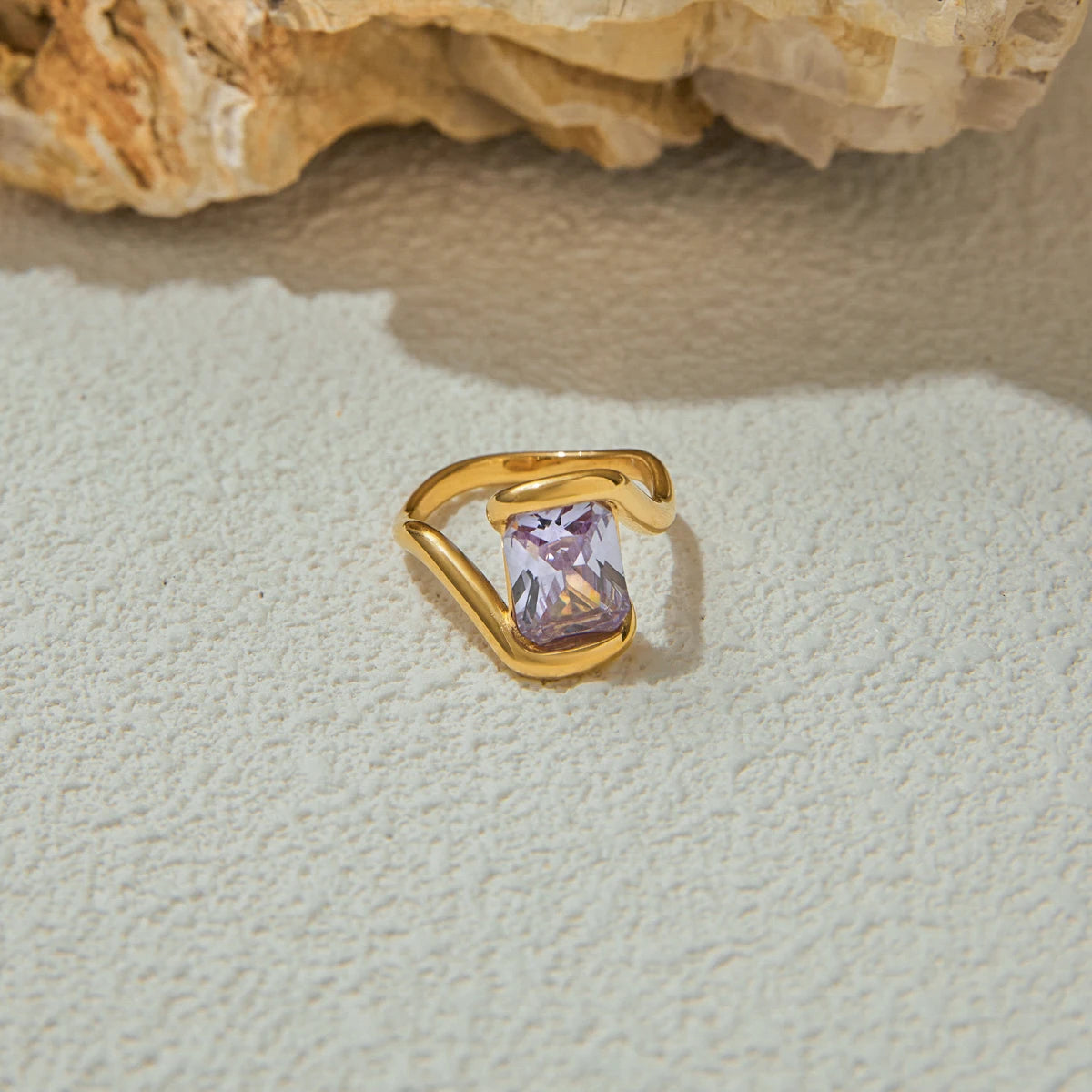 Square Pink Zircon Ring 18K Gold Plated