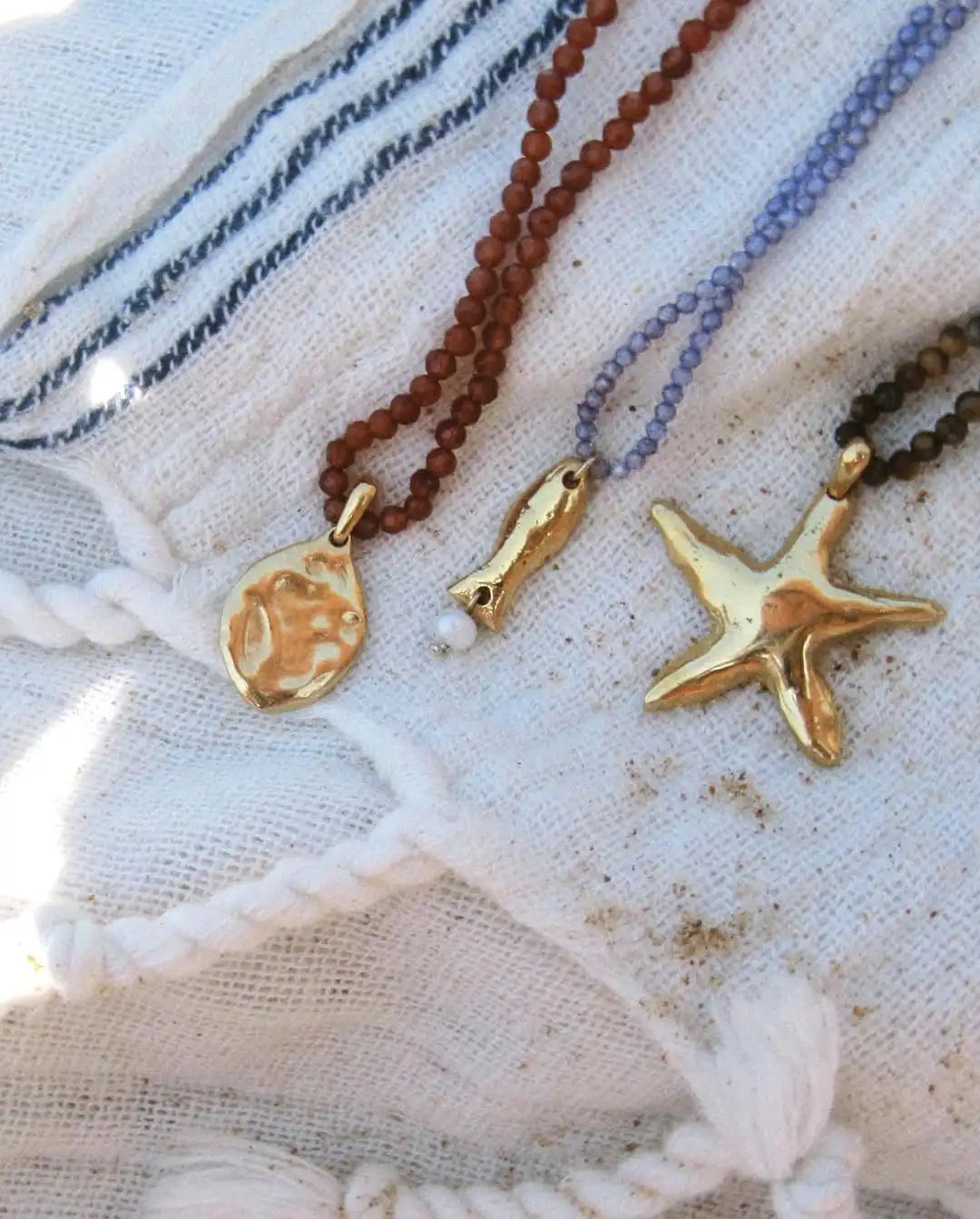 Starfish Pendant Chain & Bead Necklace 18K Gold Stainless Steel