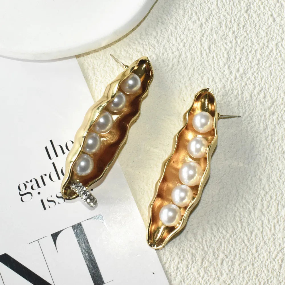 Gold Plated Pea Shape Dangle Earrings